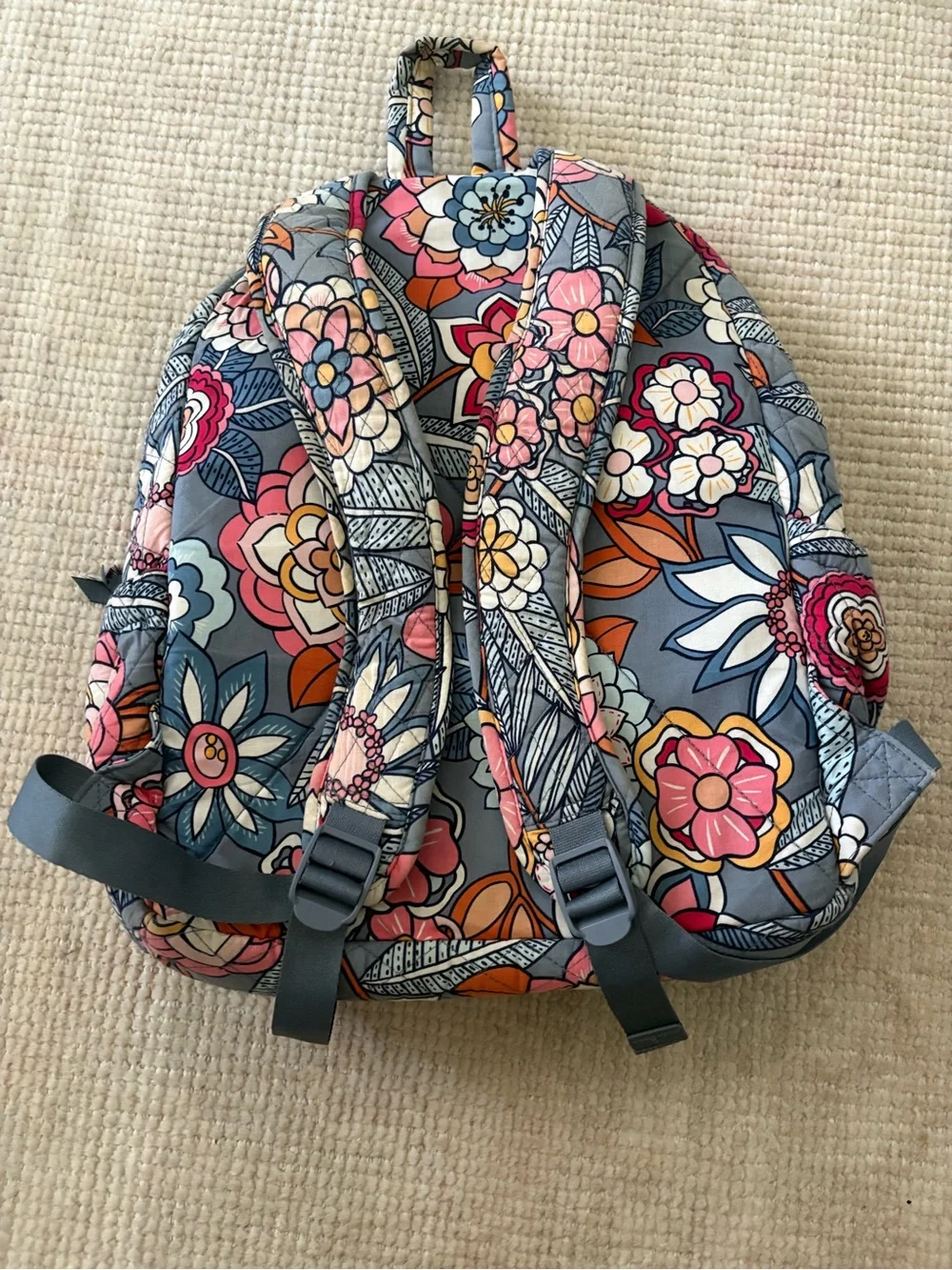 Vera Bradley Quilted Campus Backpack/ Floral Gray and Pink